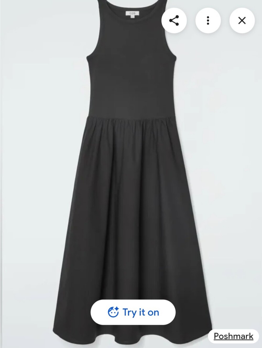 COS Voluminous Sleeveless Dropped Waist women's Midi Dress dark Navy Blue XS
